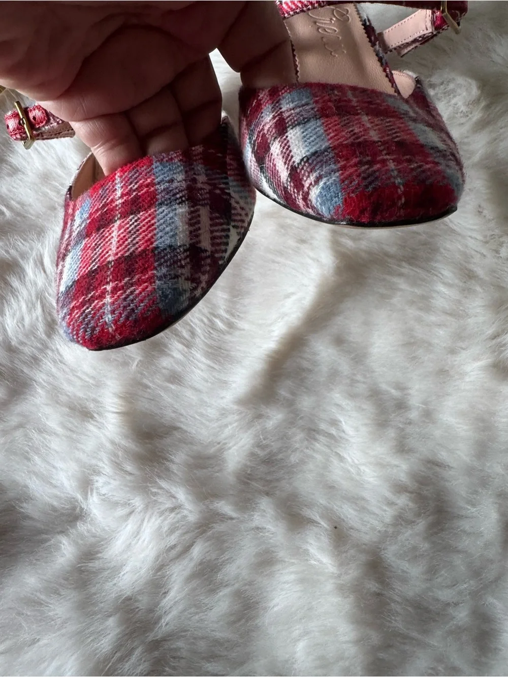 J. Crew Red Plaid Triple-Strap Pointed Pumps